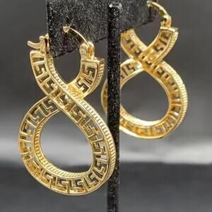 18k Gold Plated Hoop Earrings 2in. Byzantine Infinity Woman's Vtg Statement Gift